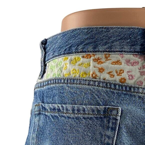 Pacsun Blue Ultra High Rise Frayed Hem Wide Leg Vintage Denim Jeans Shorts Sz 28 - Picture 3 of 7